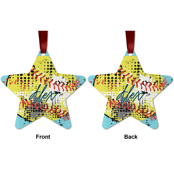 Softball Metal Star Ornament - Front and Back