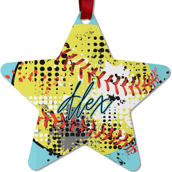 Custom Softball Metal Star Ornament - Double Sided w/ Name or Text