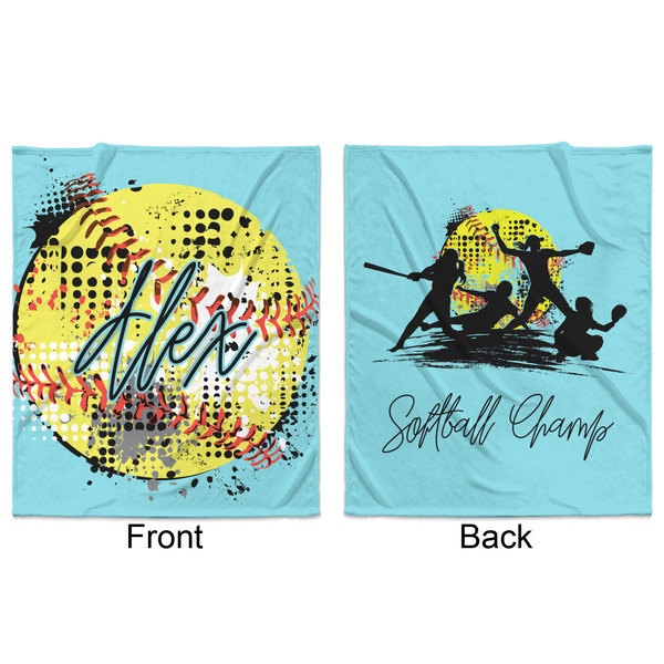 Softball Minky Blanket - 50"x60" - Double Sided - Front & Back