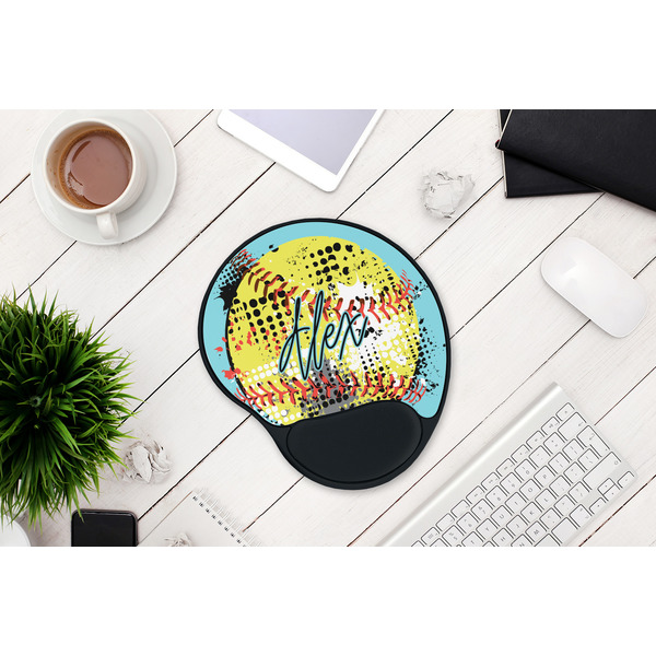 Softball Mouse Pad with Wrist Rest - LIFESYTLE 1