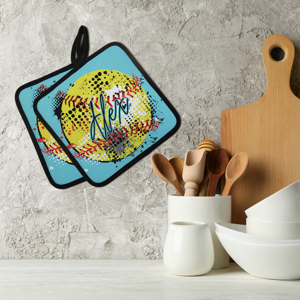 Softball Neoprene Pot Holder - Set of 2  LIFESTYLE