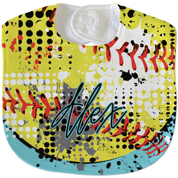 Custom Softball Velour Baby Bib w/ Name or Text
