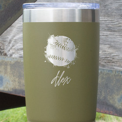 Softball 20 oz Stainless Steel Tumbler - Olive - Single Sided (Personalized)