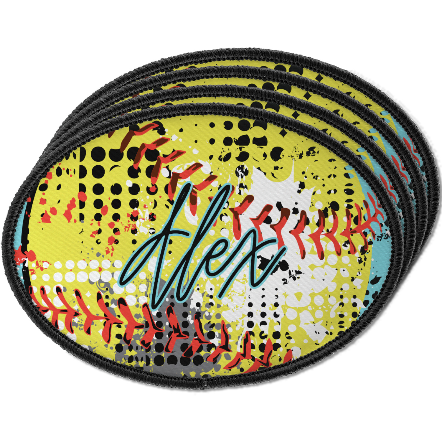 Softball Iron On Oval Patches Set of 4 w/ Name or Text YouCustomizeIt