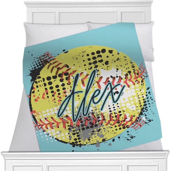 Custom Softball Minky Blanket - 40"x30" - Single Sided (Personalized)