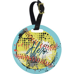 Softball Plastic Luggage Tag - Round (Personalized)