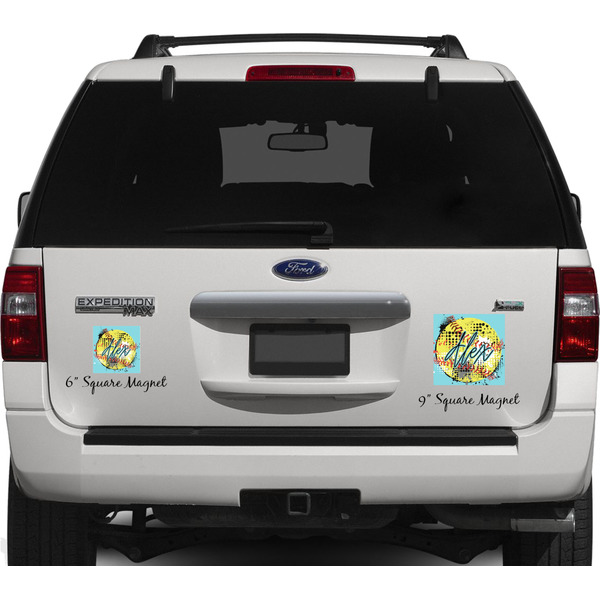 Softball Personalized Square Car Magnets on Ford Explorer