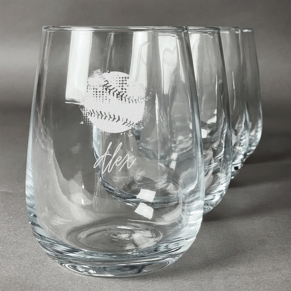 Custom Softball Stemless Wine Glasses (Set of 4) (Personalized)