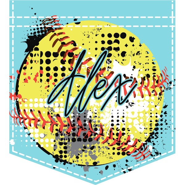 Custom Softball Iron On Faux Pocket (Personalized)