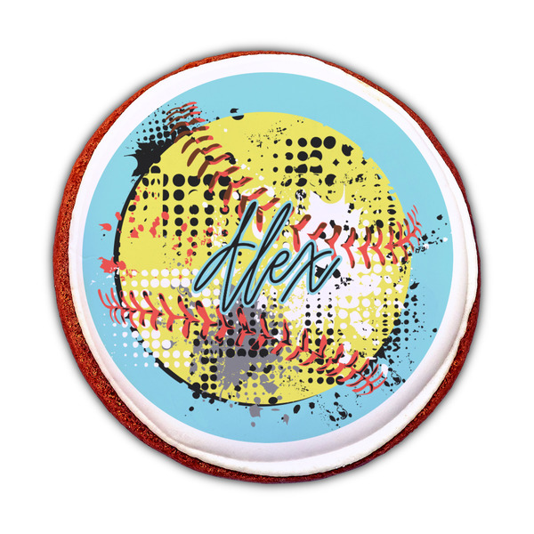 Softball Printed Icing Circle - Medium - On Cookie