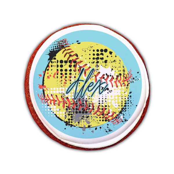 Softball Printed Icing Circle - Small - On Cookie