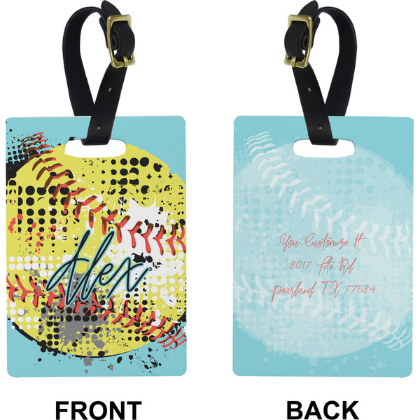 Softball Rectangle Luggage Tag (Front + Back)