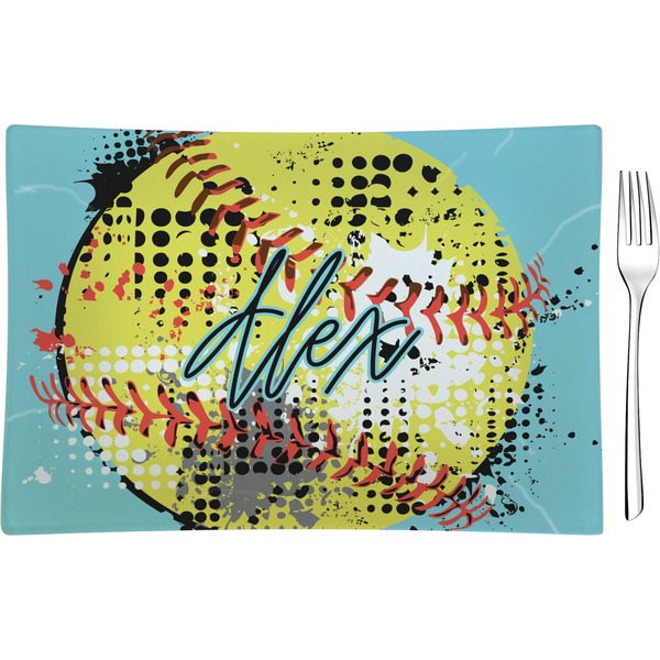 Custom Softball Rectangular Glass Appetizer / Dessert Plate - Single or Set (Personalized)