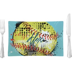 Softball Rectangular Glass Lunch / Dinner Plate - Single or Set (Personalized)