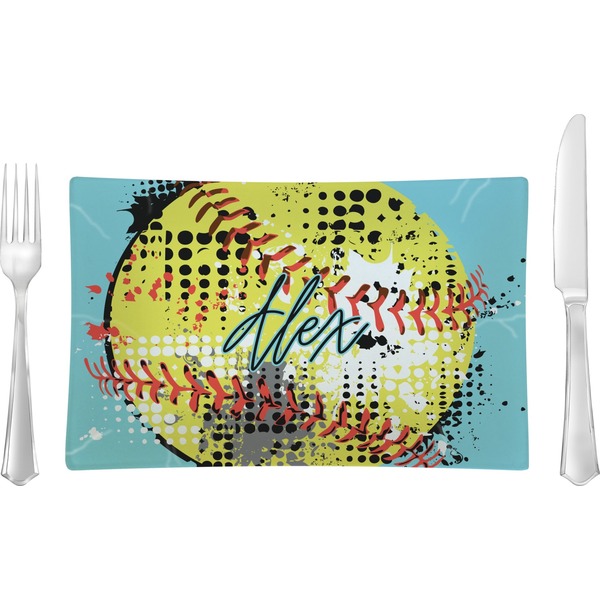Custom Softball Rectangular Glass Lunch / Dinner Plate - Single or Set (Personalized)