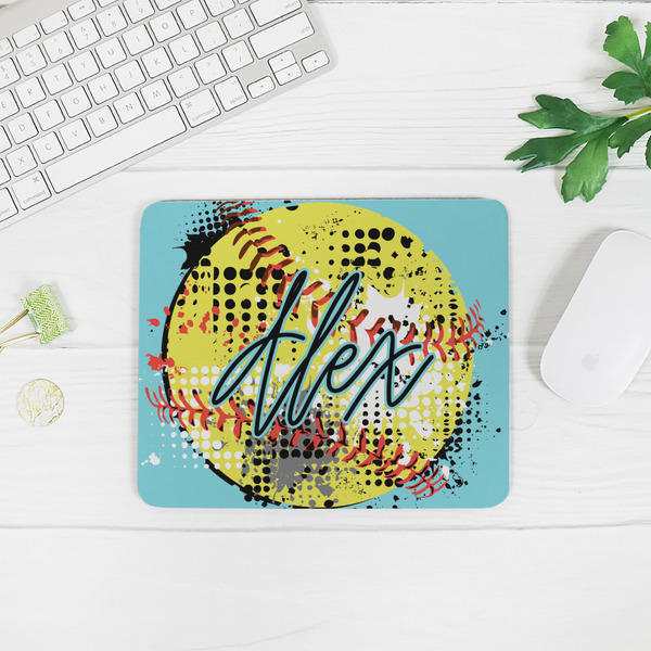 Softball Rectangular Mouse Pad - LIFESTYLE 2