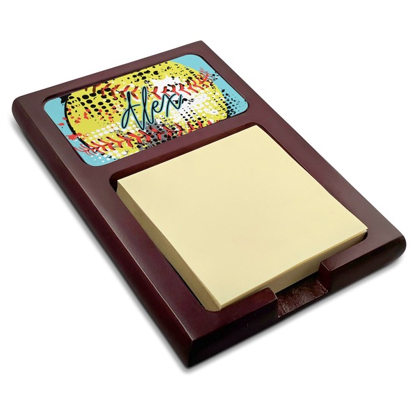 Custom Softball Red Mahogany Sticky Note Holder (Personalized)