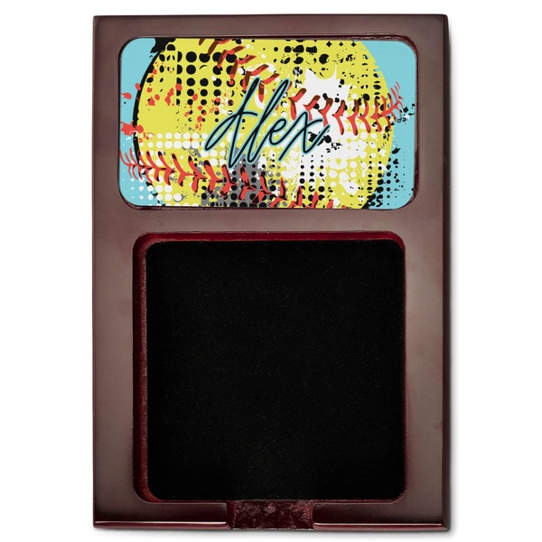 Softball Red Mahogany Sticky Note Holder - Flat