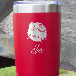 Softball 20 oz Stainless Steel Tumbler - Red - Single Sided (Personalized)