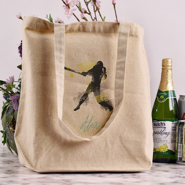 Softball Reusable Cotton Grocery Bag - In Context