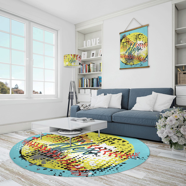 Softball Round Area Rug - IN CONTEXT