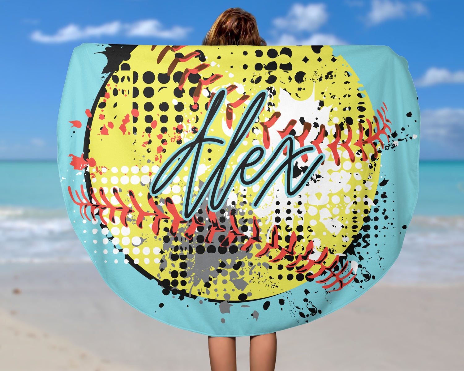 Custom Softball Round Beach Towel (Personalized) YouCustomizeIt