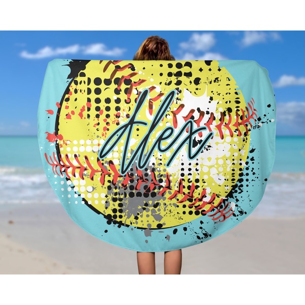 Softball Round Beach Towel - In Use