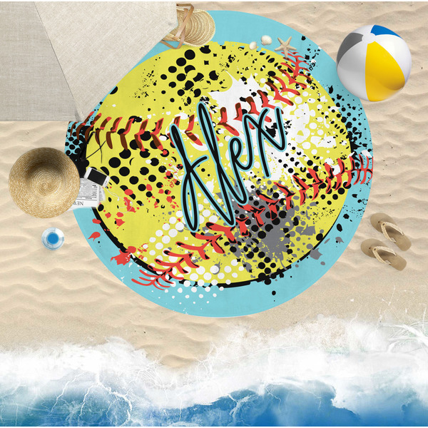 Softball Round Beach Towel Lifestyle