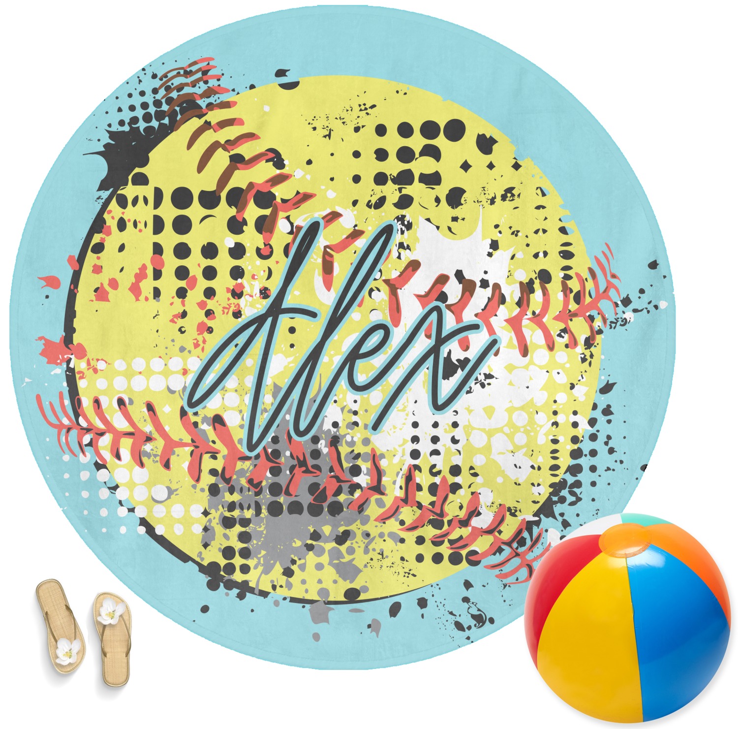 Custom Softball Round Beach Towel (Personalized) YouCustomizeIt
