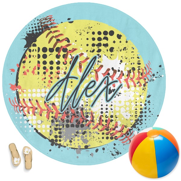 Custom Softball Round Beach Towel (Personalized)