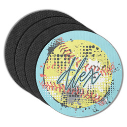 Softball Round Rubber Backed Coasters - Set of 4 (Personalized)