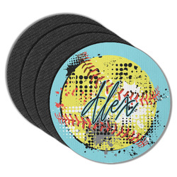 Softball Round Rubber Backed Coasters - Set of 4 (Personalized)