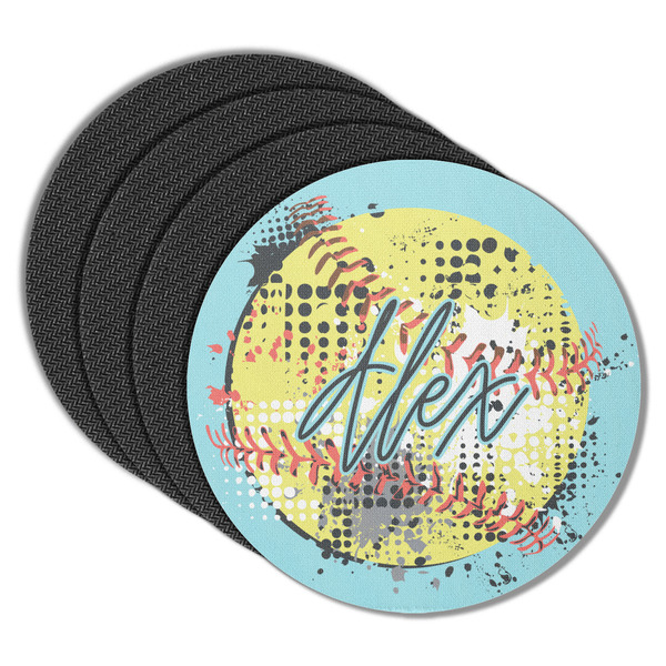 Custom Softball Round Rubber Backed Coasters - Set of 4 (Personalized)