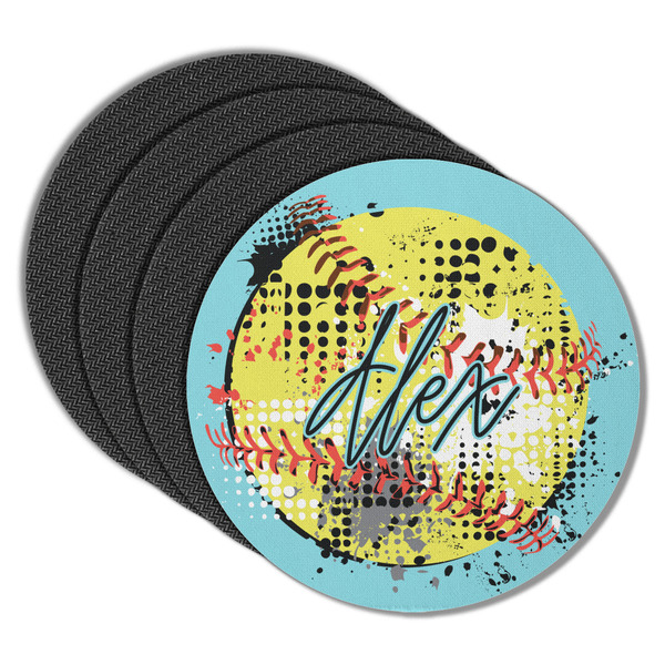 Custom Softball Round Rubber Backed Coasters - Set of 4 (Personalized)