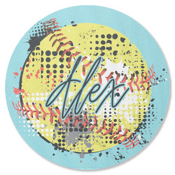 Softball Round Rubber Backed Coaster (Personalized)