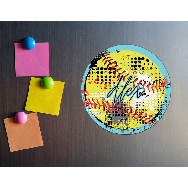 Softball Round Fridge Magnet - LIFESTYLE