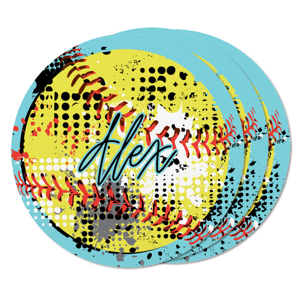 Softball Round Fridge Magnet - THREE