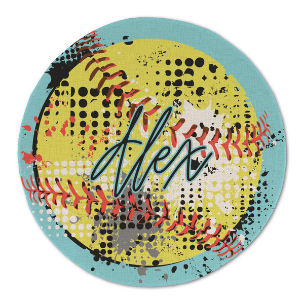 Softball Round Linen Placemats - FRONT (Double Sided)