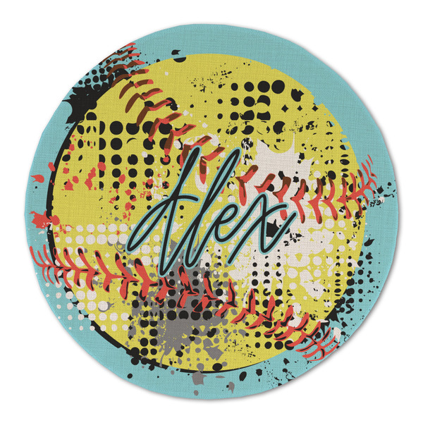 Custom Softball Round Linen Placemat - Single Sided (Personalized)
