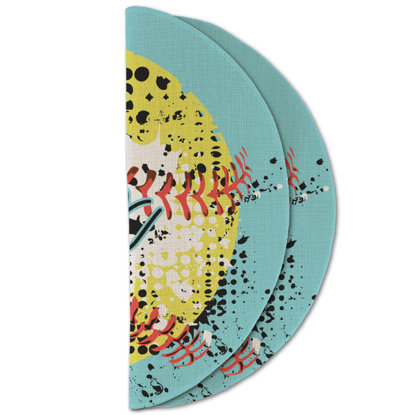 Softball Round Linen Placemats - HALF FOLDED (double sided)