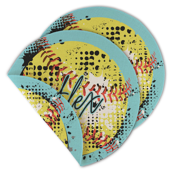 Softball Round Linen Placemats - MAIN (Double-Sided)