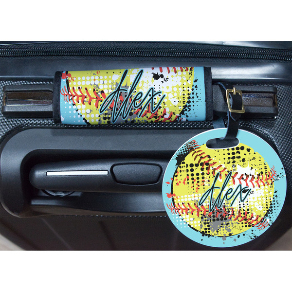 Softball Round Luggage Tag & Handle Wrap - In Context