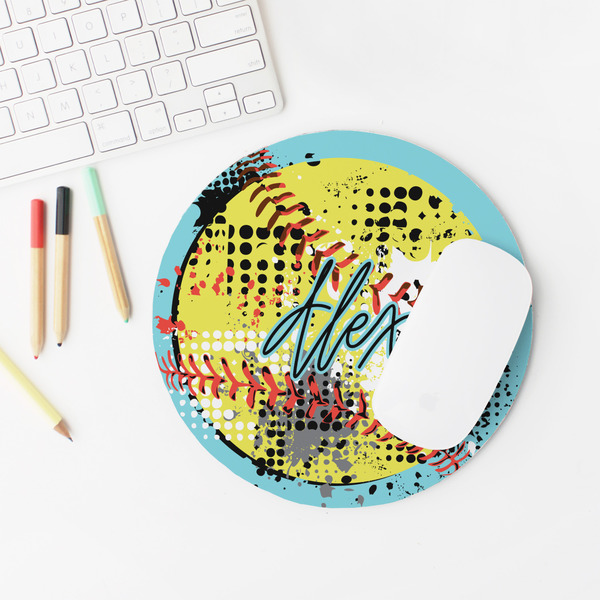 Softball Round Mousepad - LIFESTYLE 2
