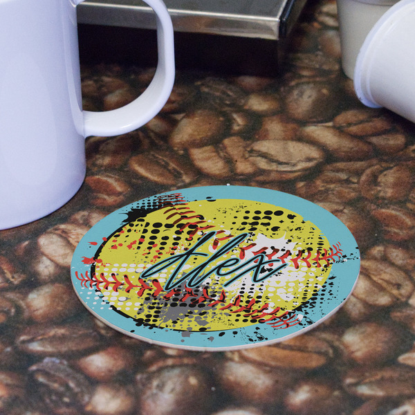 Softball Round Paper Coaster - Front