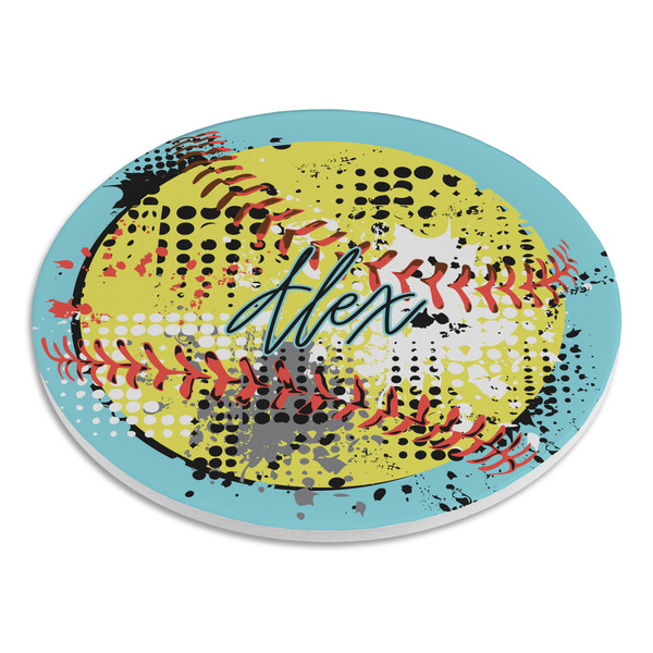 Softball Round Stone Trivet - Angle View