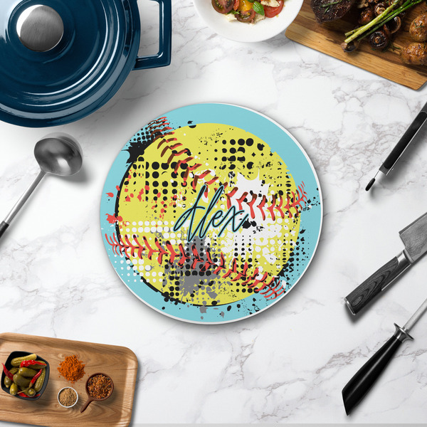 Softball Round Stone Trivet - In Context View