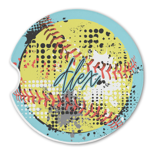 Custom Softball Sandstone Car Coaster - Single (Personalized)