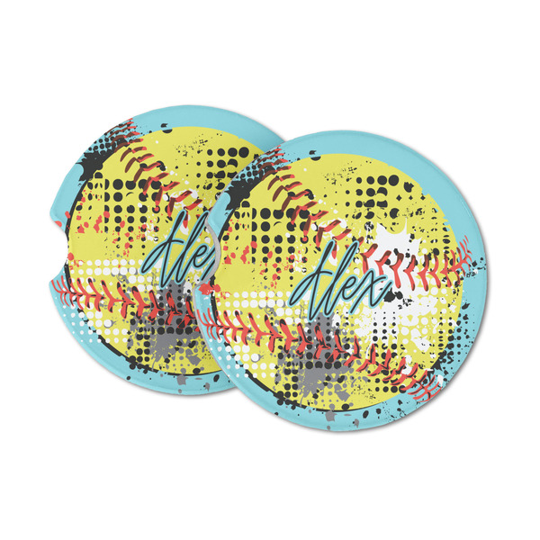 Custom Softball Sandstone Car Coasters - Set of 2 (Personalized)