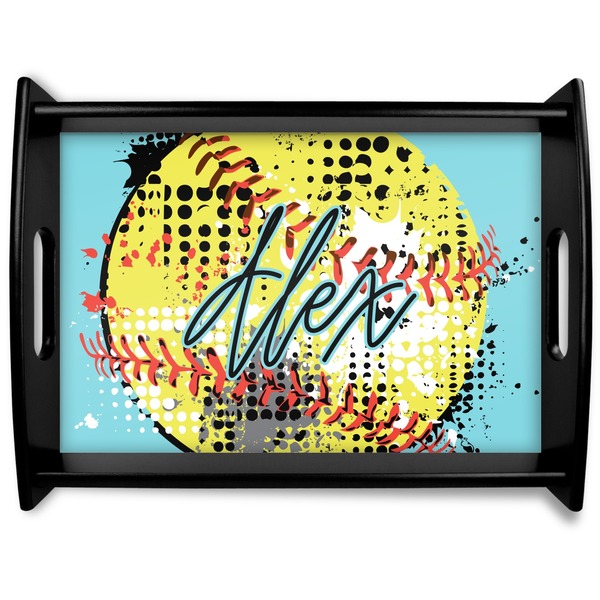 Custom Softball Black Wooden Tray - Large (Personalized)