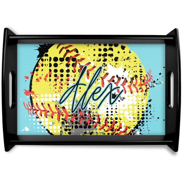 Custom Softball Black Wooden Tray - Small (Personalized)